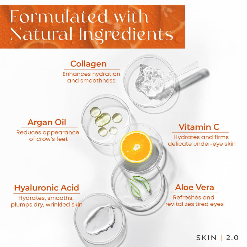 Skin 2.0 Vitamin C & Collagen Under Eye Serum – Dermatologist Tested, Anti Aging Korean Skin Care – Targets Dark Circles, Puffiness & Fine Lines for Smoother, Firmer Eyes – Vegan Clean Beauty, 1 fl oz Vitamin C & Collagen Eye Serum
