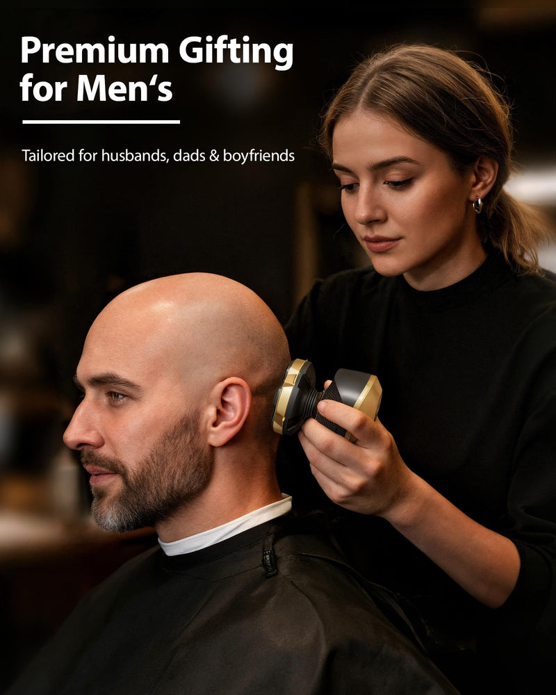 [Australia] - Head Shaver Pro for Bald Men [Titanium-Coated Blades] 5-in-1 Magnetic Electric Trimmer, Powerful 8500 RPM Motor, USB-C Fast Charge, LED Display, IPX7 Waterproof for Body Hair Grooming (Gold) 