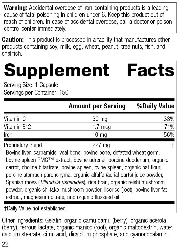 [Australia] - Standard Process Ferrofood - Whole Food Antioxidant, Healthy Blood and Hemoglobin with Cyanocobalamin, Acerola, Shiitake, Rice Bran, Organic Carrot, Alfalfa, Spanish Moss - 150 Capsules 