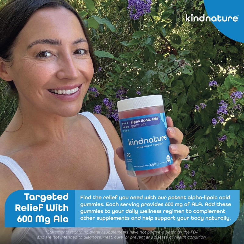 [Australia] - kindnature Alpha Lipoic Acid Gummies - Vegan, Sugar-Free, Low Calorie 600 mg ALA Supplement - Pure ALA Alpha Lipoic Acid 600mg for Antioxidant Support 