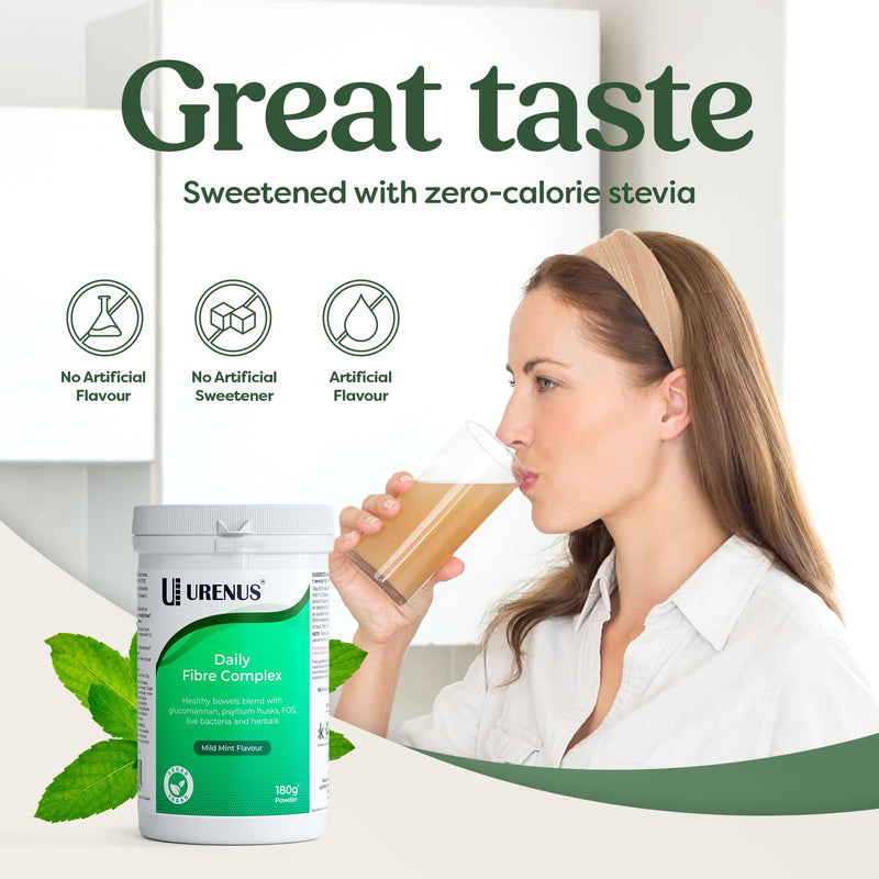 Daily Fibre Complex 180 g – High Fibre Powder with Psyllium Husk, Glucomannan (Konjac), Sugar Beet Fibre, Inulin (FOS), Herbal Botanicals & Live Bacteria – Mild Mint Flavour – Vegan