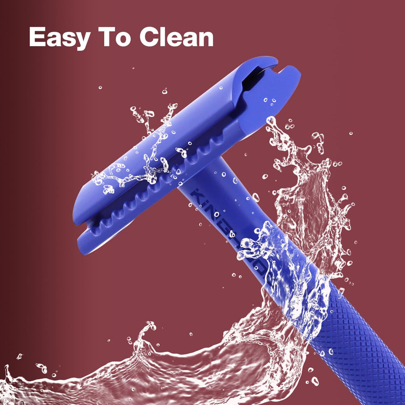 [Australia] - KINGHOOD Double Edge Safety Razor, Single Blade Razor with 10 Premium Blades, Metal Shaving Razor for Women and Men, Deep Blue Blue a 