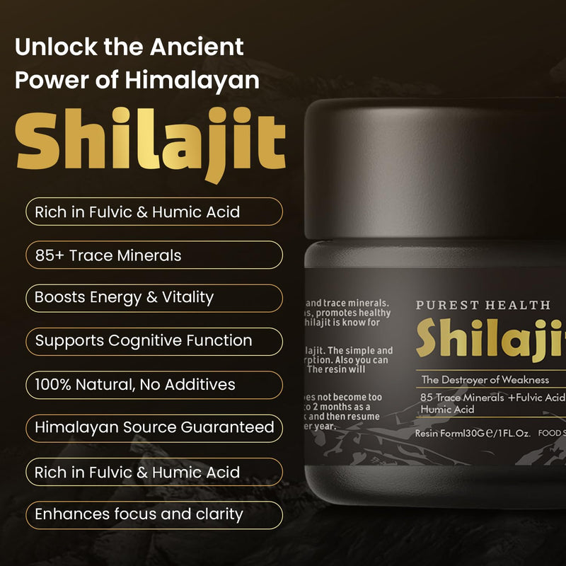 100% Natural Shilajit 30g - Premium Himalayan Resin - Rich in Fulvic & Humic Acid & 85 Trace Minerals - for Optimal Health 30 g (Pack of 1)