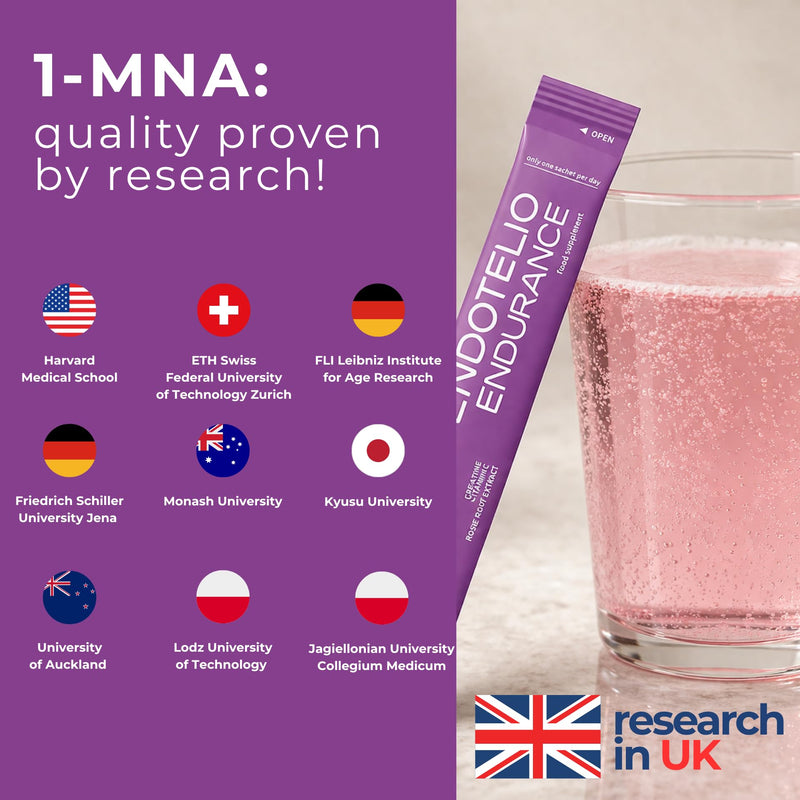 1-MNA Endurance, Rhodiola Rosea & NAD Supplement Powder, Creatine & Vitamin C, Sports Performance & Recovery for Athletes, Runners, Cyclists & Bodybuilders, 30 Sachets