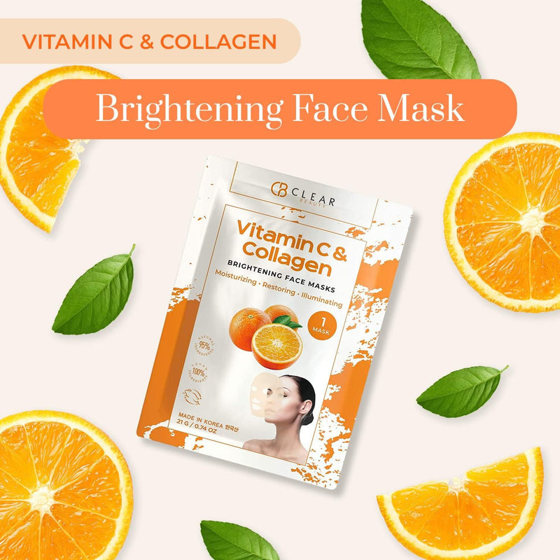 Vitamin C & Collagen Revitalizing Face Mask, Dermatologist Tested | Anti-Aging, Korean Skin Care - Deep Hydration for Plumper, Firmer, Smoother, Refreshed-Looking Skin - Clean Beauty, Vegan Vitamin C & Collagen