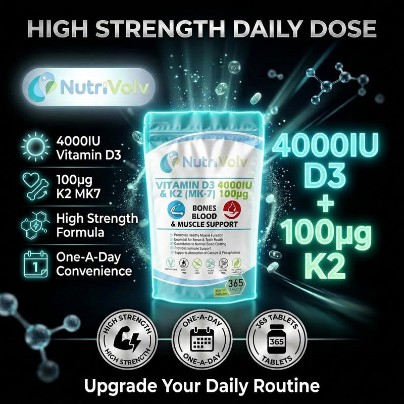 Vitamin D3 4000 iu & Vitamin K2 MK7 100μg | 1 Year Supply | 365 Easy-Swallow Vitamin D3 K2 Tablets | 1-A-Day High Strength Vegetarian D3 and K2 Vitamin Supplements | Vitamin D Tablets | UK Made