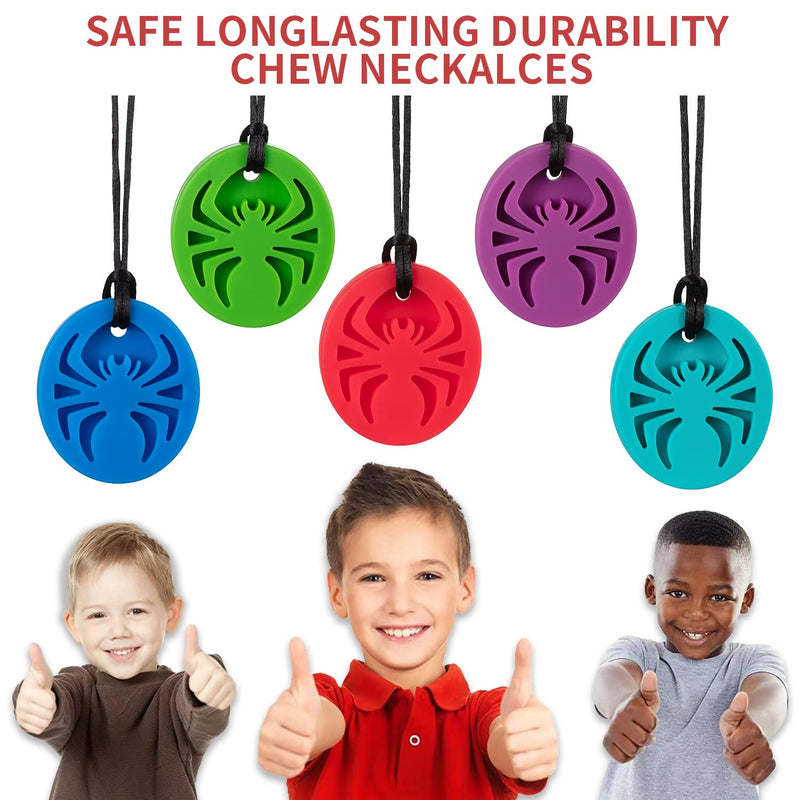 [Australia] - Spider Sensory Chew Necklaces, 5Pack Chewy Necklace Sensory Toys for Autistic Children, Designed for Chewing, Autism, Autism Sensory Teether Toy 