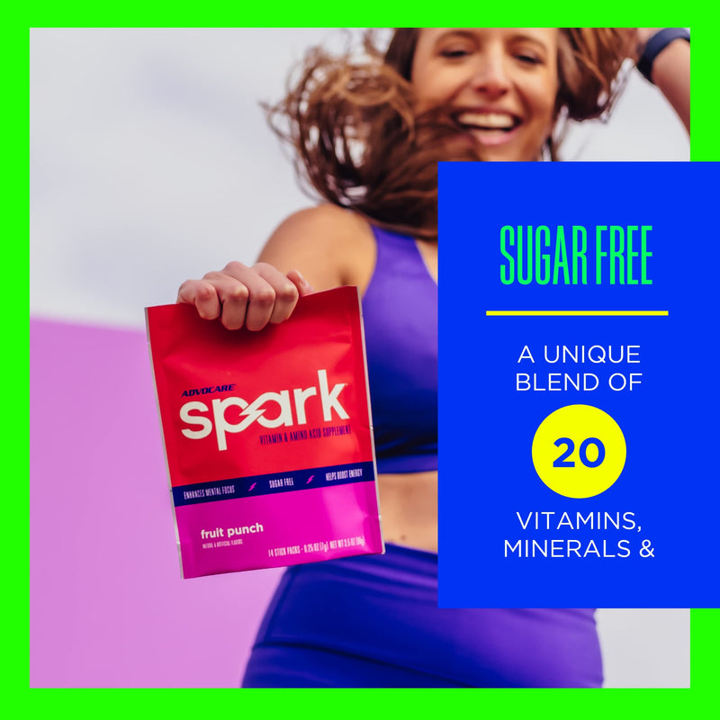 [Australia] - AdvoCare Spark Vitamin & Amino Acid Supplement - Focus & Energy Supplement Mix - Powdered Energy Supplement Mix - Powder Supplement Mix - Amino Acids - Fruit Punch - 14 Stick Packs 14 Servings (Pack of 1) 