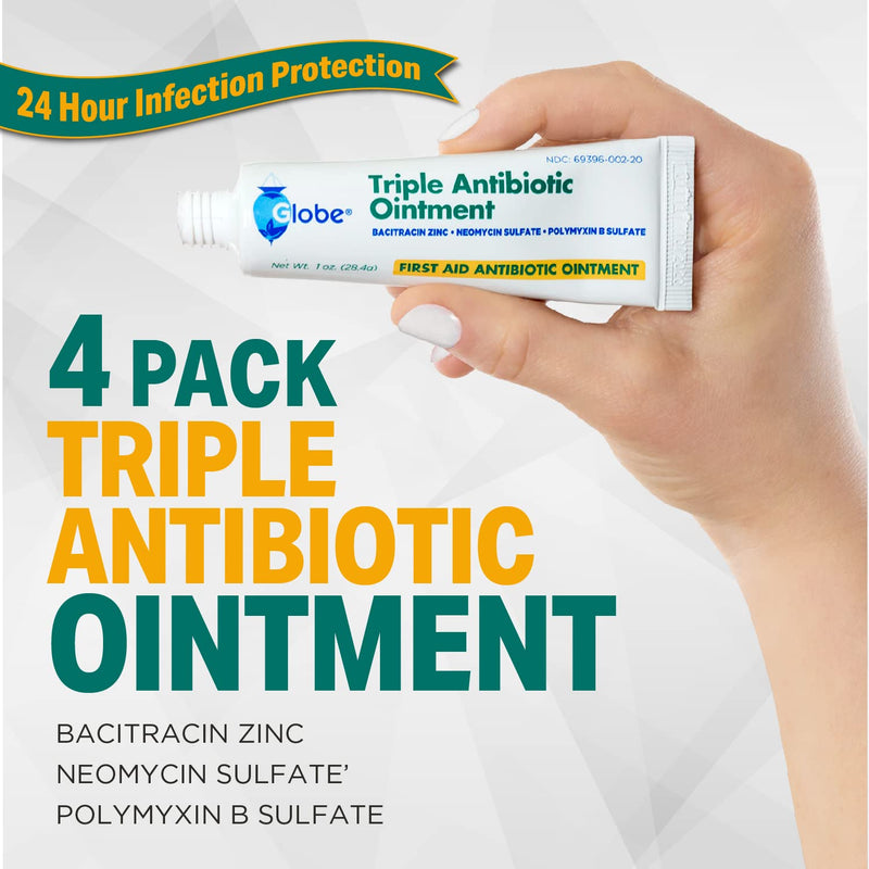 [Australia] - (4 Pack) Globe Triple Antibiotic First Aid Ointment, 1 oz, First Aid Antibiotic Ointment, 24-Hour Infection Protection, Wound Care Treatment for Minor Scrapes, Burns and Cuts 