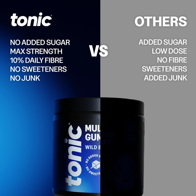Tonic Health Multivitamin Gummies for Adults - 14 in 1, Vitamins A, C, D, Zinc & Biotin, Wild Berry Flavour, Month Supply (60 Count), No Added Sugar, No Sweeteners, Vegan Vitamin Gummies 60 count (Pack of 1)