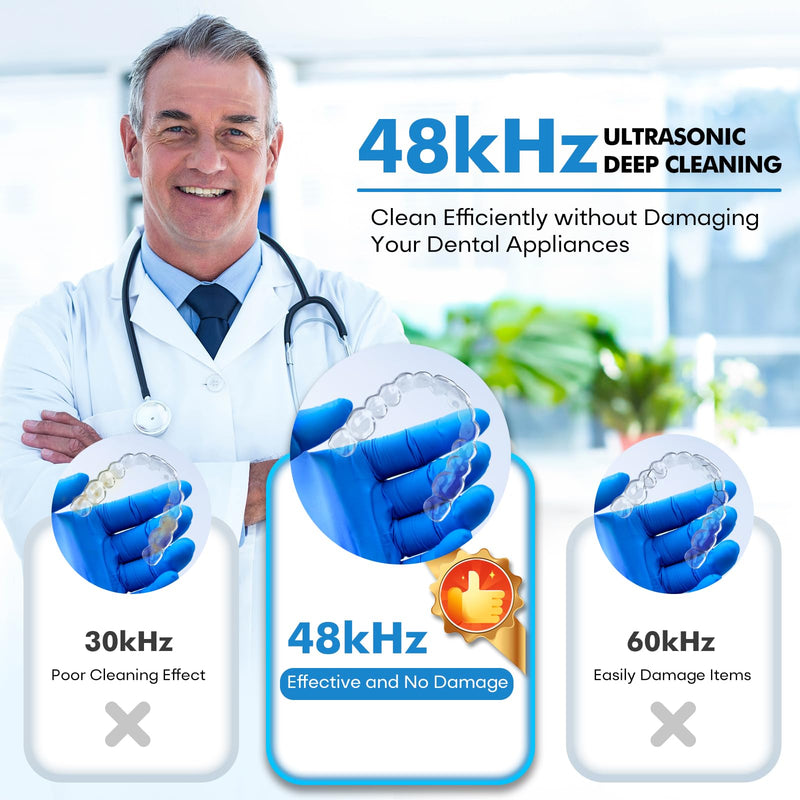 Upgraded Ultrasonic Retainer Cleaner Machine, 48kHz Ultrasonic Dentures Cleaner for Mouth Guards, Braces, Aligner, Toothbrush & Jewelry, 200ML Capacity, White Pearl White