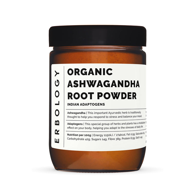 Erbology Organic Ashwagandha Powder 90g - 45 Servings - Sleep Aid - Rich in Withanolides - Sustainably Sourced Straight from Farm in India - Small Batch - Vegan - GMO-Free - Recyclable Glass Jar