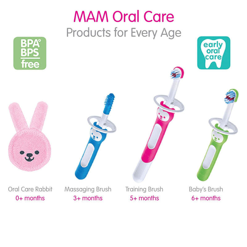 [Australia] - MAM Training Toothbrush for Babies (1 Baby's Brush with Safety Shield), Baby Toothbrush with Brushy The Bear Character, Interactive App, for Girls 5+ Months, Pink (Pack of 2) 1 Count (Pack of 2) 