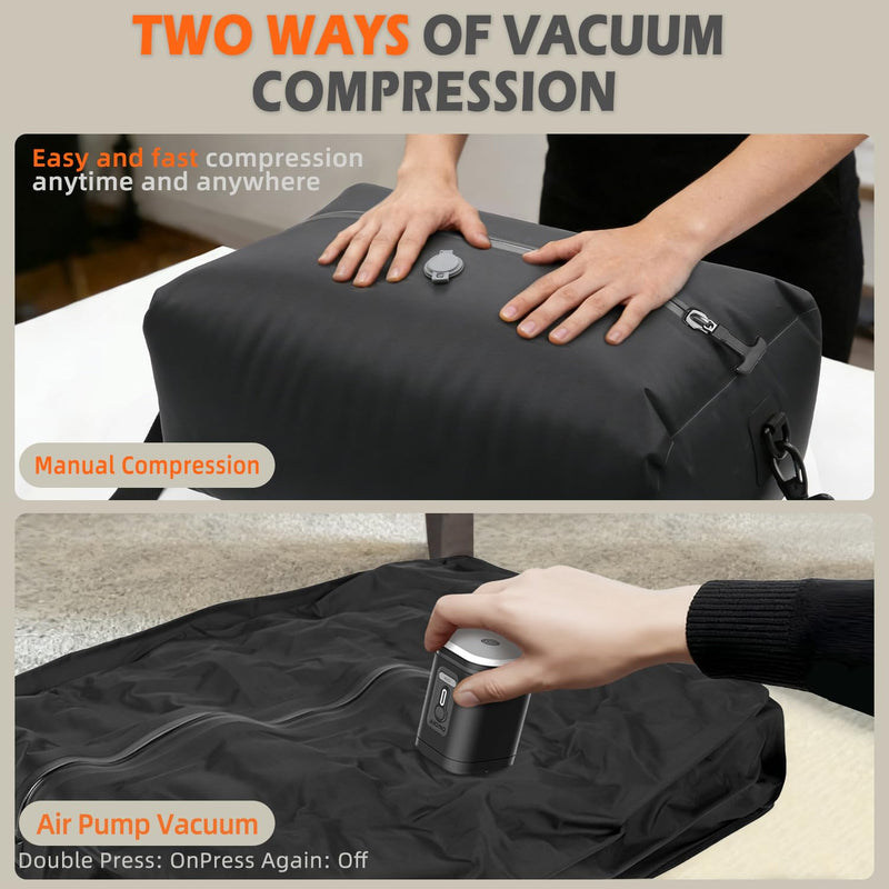LONGHIKER Travel Vacuum Bags with Pump – Reusable Airless Space Saver Vacuum Storage Bags Compression Bag for Carry-On Suitcase & Backpack, IPX8 Waterproof TPU Vacuum Seal Bags for Clothing(1PC-34L) Black with Pump