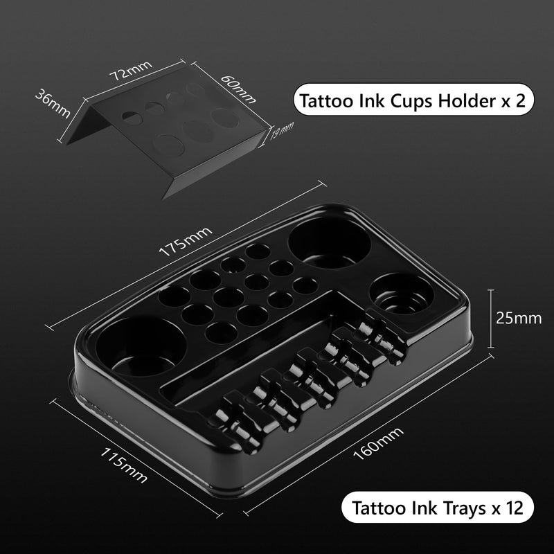 [Australia] - RHEIN 18 Tattoo Dip Foam Cup 2 Ink Cup Holders 12 Ink Tray Cleaning Needles Tip Tattoo Cleaning Supplies Disposable Professional 