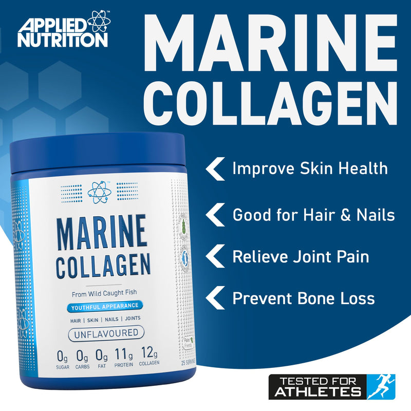 Applied Nutrition Marine Collagen Powder - Hydrolysed Collagen Protein, Healthy Skin, Hair, Nails (Unflavoured) (300g - 25 Servings) Unflavoured