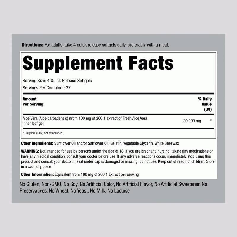 [Australia] - Piping Rock Aloe Vera Capsules 20000mg | 150 Softgels | Concentrated Extract Supplement | Non-GMO, Gluten Free 