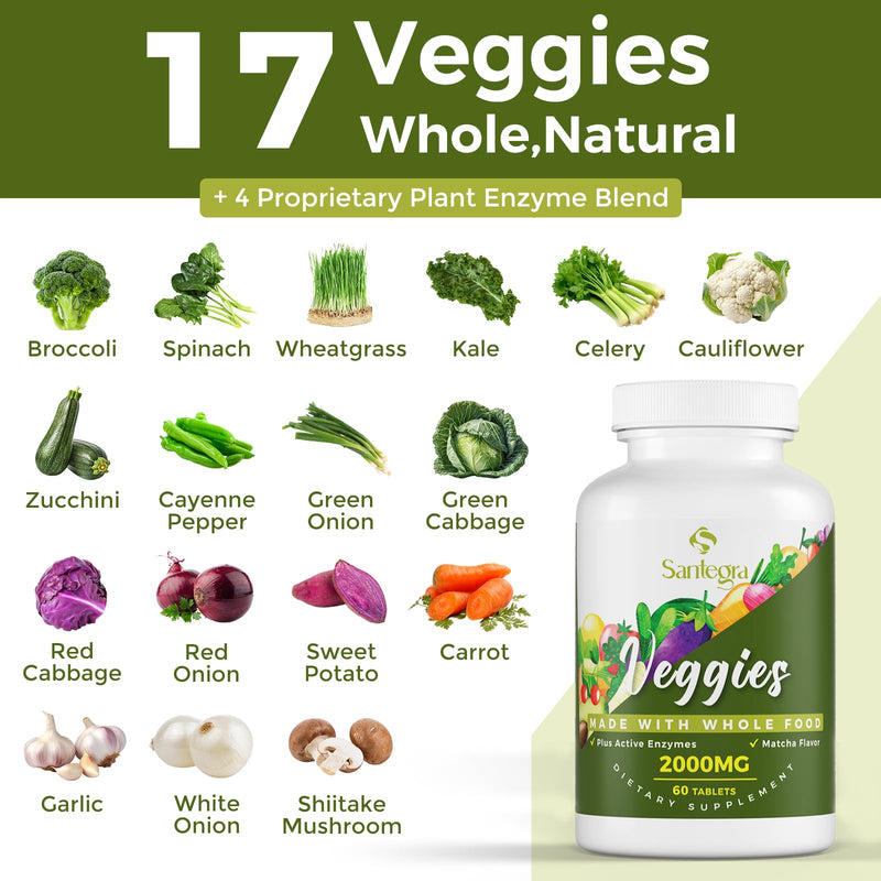 2000 MG Fruit and Veggies Supplement, 35+ Fruits and Vegetables for Daily Variety, 100% Whole Food Superfoods, Natural Vitamins for Women & Men, Sugar-Free, Gluten-Free, Vegan, 240 Tablets 60 Count (Pack of 4)