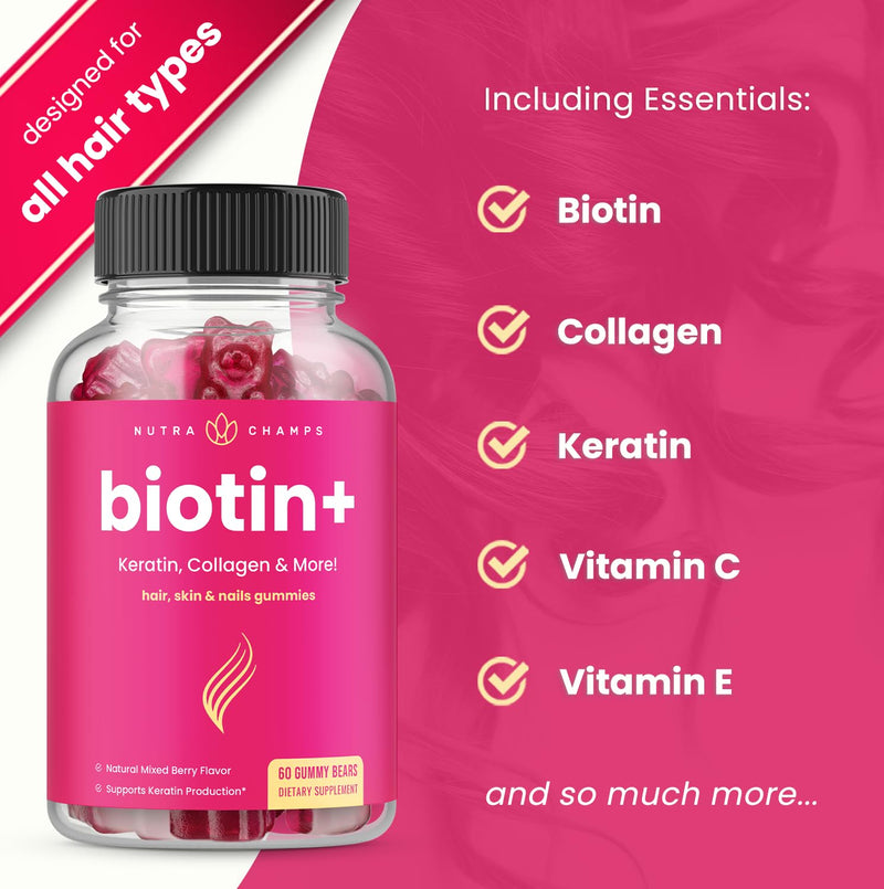 NutraChamps Complete Biotin Bundle for Hair, Skin & Nails. 2 Pack Biotin & Biotin+