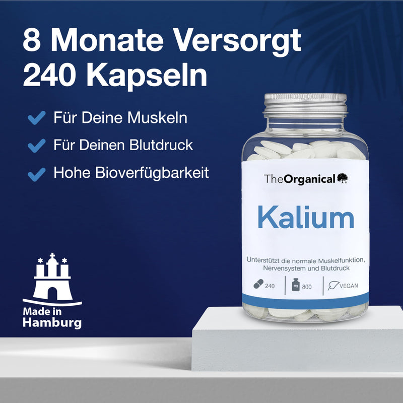 [Australia] - New: TheOrganical®: High-dose potassium with 800 mg potassium citrate | 240 capsules | Made in Hamburg | Without additives & high doses | Potassium | Calcium 