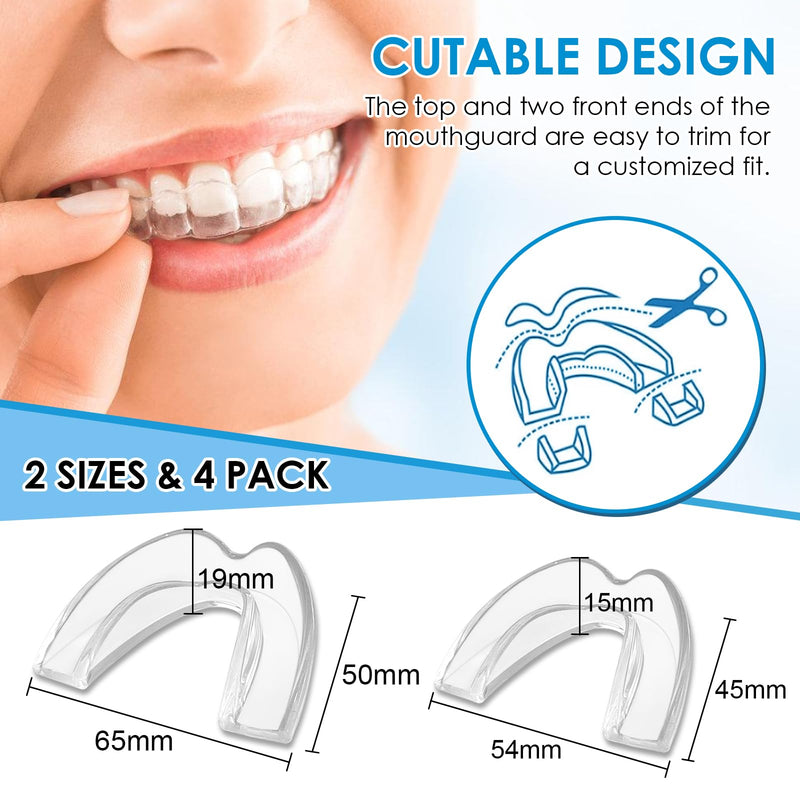 [Australia] - Pack of 4 nighttime grinding splints, 2 sizes, silicone tooth splint, mouth guard, bite splint, against bruxism, improves sleep quality, snoring splint, anti-snoring 