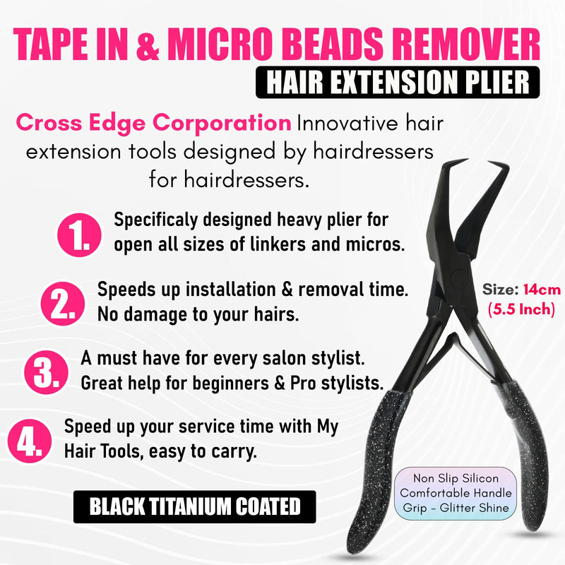 [Australia] - Tape In Hair Extensions Tools Kit – Tape ins Flat Surface Plier, Micro Beads Remover Plier, Sectioning Clips, and Precision Styling Comb for Salon & Home Use (Black) Black 