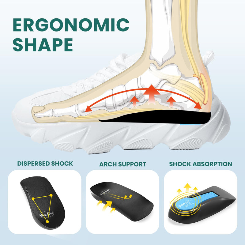 [Australia] - Welnove Heel Support Inserts for Plantar Fasciitis, Low Arch Heel Pads for Heel Pain, Heels, Spurs, Achilles Tendonitis, Women 40.5-45, Men 41-46 Black Large (Women 9.5-13, Men 8.5-12) 