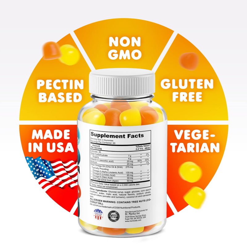 [Australia] - DR. MORITZ Vegan Omega 3 Gummies for Kids & Toddlers (90 Count), Omega 3 Kids Gummies with Omega 6 & 9, Kids Omega 3 Gummies for Brain & Heart Health, No Fish Oil & Gluten-Free 90 Count (Pack of 1) 