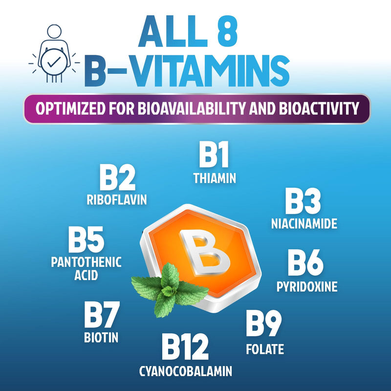 B Complex Vitamins Capsules - Super Complete B-100 Complex with Vitamin B12 B6 C Biotin Folate & Folic Acid for Immune & Energy Support - Supplement for Heart, Brain, & Nerve Support - 60 Capsules 60 Count (Pack of 1)