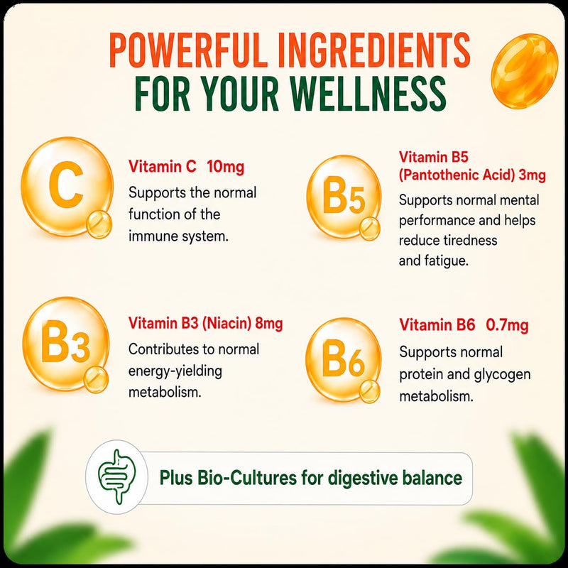 Multivitamin Gummies with Probiotics for Adults & Kids 60 Gummies - Pineapple Flavour Vitamin Gummies | Vitamins C, B3, B5 & B6 | Bio Cultures Gummies for Digestive Balance & Immune Support