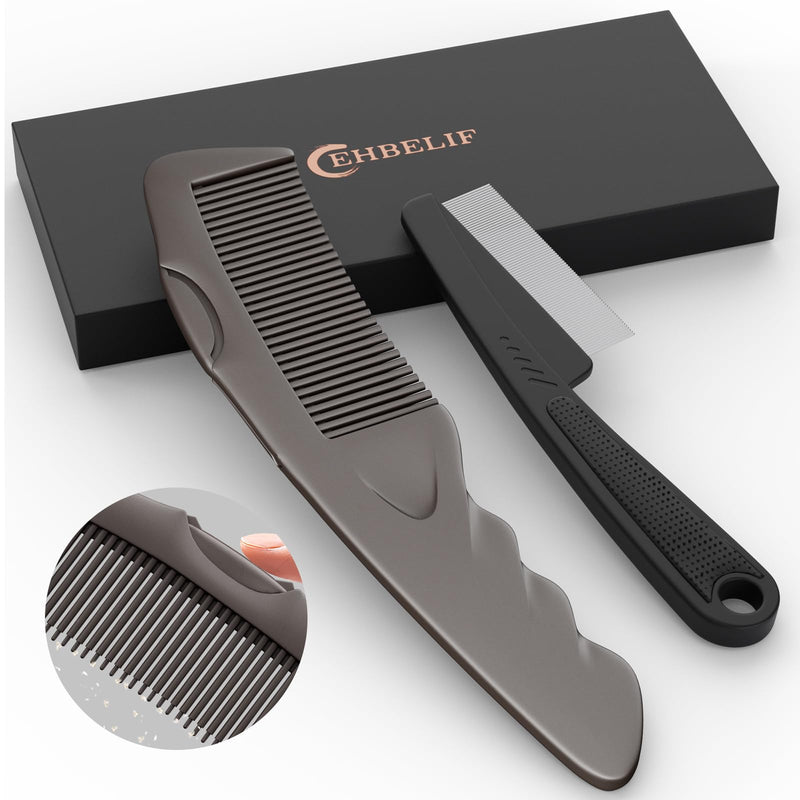 Dandruff Comb 2PC Upgraded Fine Tooth Scalp Detox Comb Lice for Women, Men & Kids Scalp Detoxing, Sweep & Massage Hair Brush Tool with Elegant Box for Hair Care (Brown) Brown