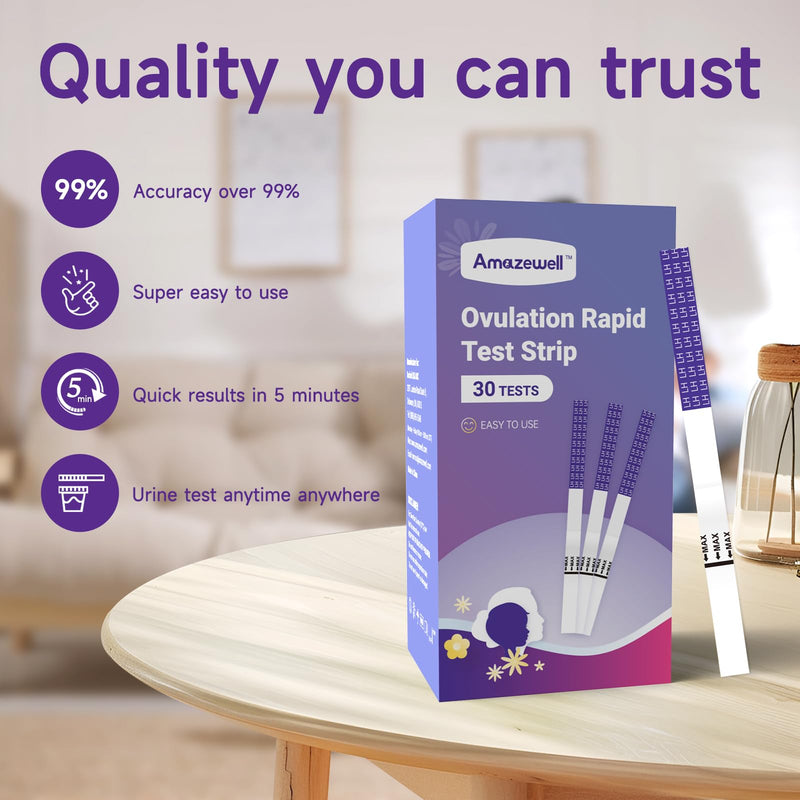 [Australia] - Ovulation Test Strips, Amazewell Ovulation Strips Fertility Test for Women Ovulation Predictor Kit for Home, 30pcs LH Test Strips Ovulation Kit Bulk, 5mm Width Easy Grip, High Accuracy 30 Count (Pack of 1) 