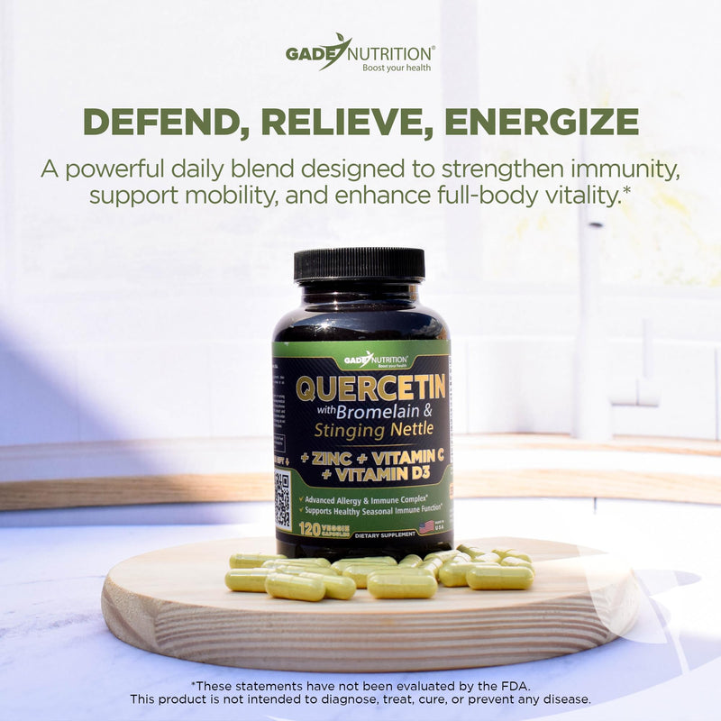Gade Nutrition Quercetin with Bromelain Vitamin C and Zinc + Stinging Nettle | Immune Support Supplement 500mg Capsules | Non-GMO | Made in USA | 4 Month Supply 120 Count (Pack of 2)
