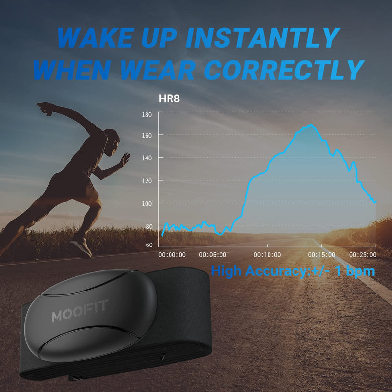 [Australia] - moofit HR8 Heart Rate Monitor Chest Strap, Low Energy Real-Time Heart Rate Data Bluetooth 5.0/ANT+, Longer Communication Range, IP67 Waterproof, Compatible with iOS/Android Apps, Gym Equipment, Black 