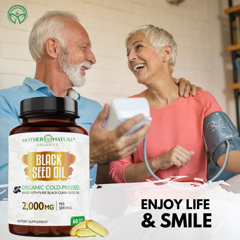 [Australia] - Organic Black Seed Oil 2000mg - 60 Softgel Capsules (Non-GMO) Premium Cold-Pressed Nigella Sativa - Black Cumin Seed Oil with Omega 3, 6, 9 - Darkest, Highest TQ Content… 