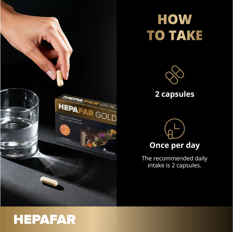 Hepafar Gold Premium with Glutathione, Turmeric, Silybin Complex, Choline, Artichoke, and Ginger - Liver Supplement, 30 Capsules, by Sensilab Hepafar Gold 1x