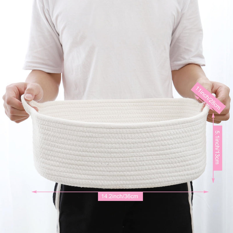 [Australia] - ABenkle Rope Basket, Small Storage Gift Basket, Rectangle Under Shelf Basket, Decorative Boho White Rope Woven Basket with Handle for Baby Dog Toy Egg Fruit Snack Towel Easter 