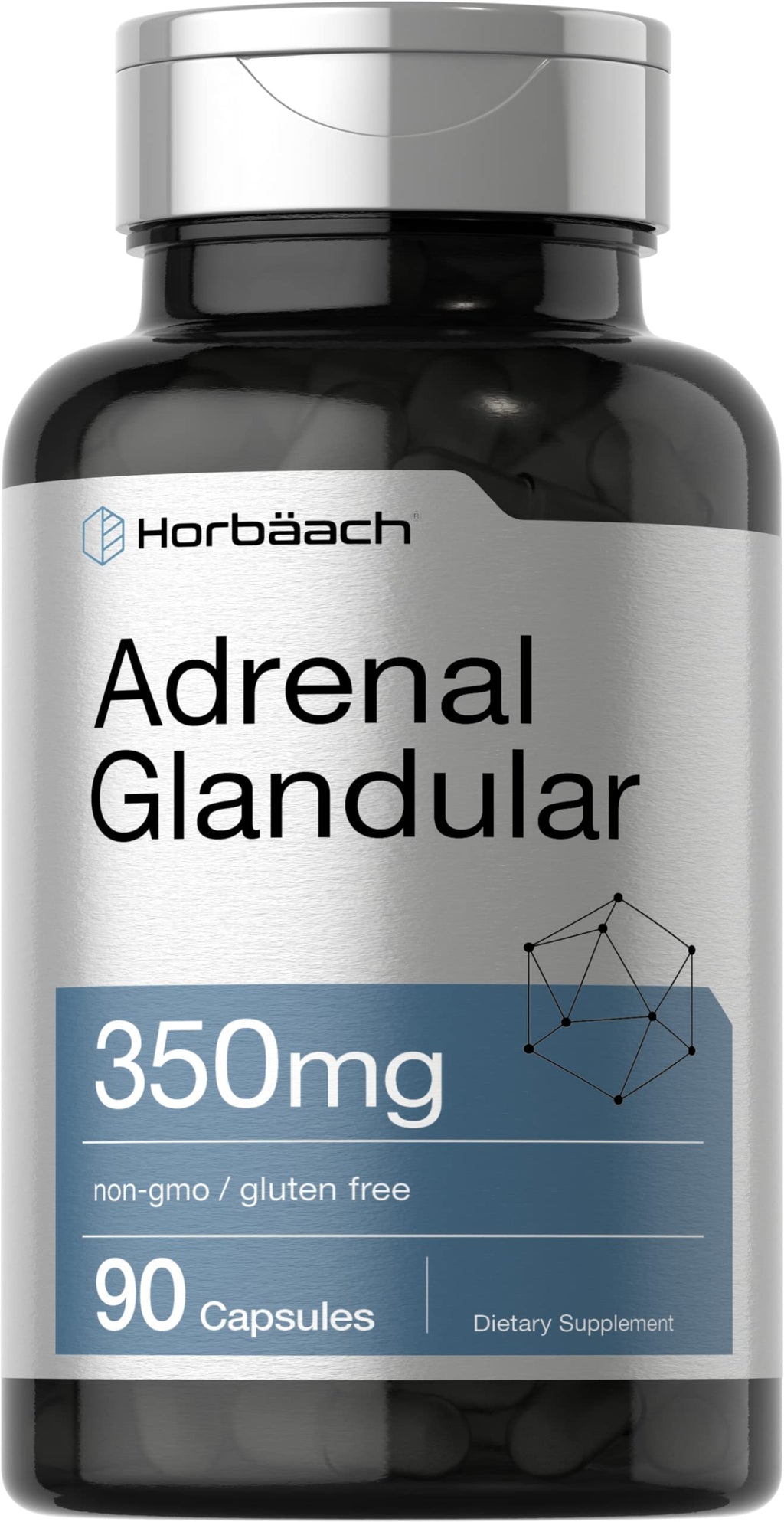 Horbäach Raw Adrenal Glandular | 350 mg | 90 Capsules | Non-GMO, Gluten Free Supplement 90 Count (Pack of 1)