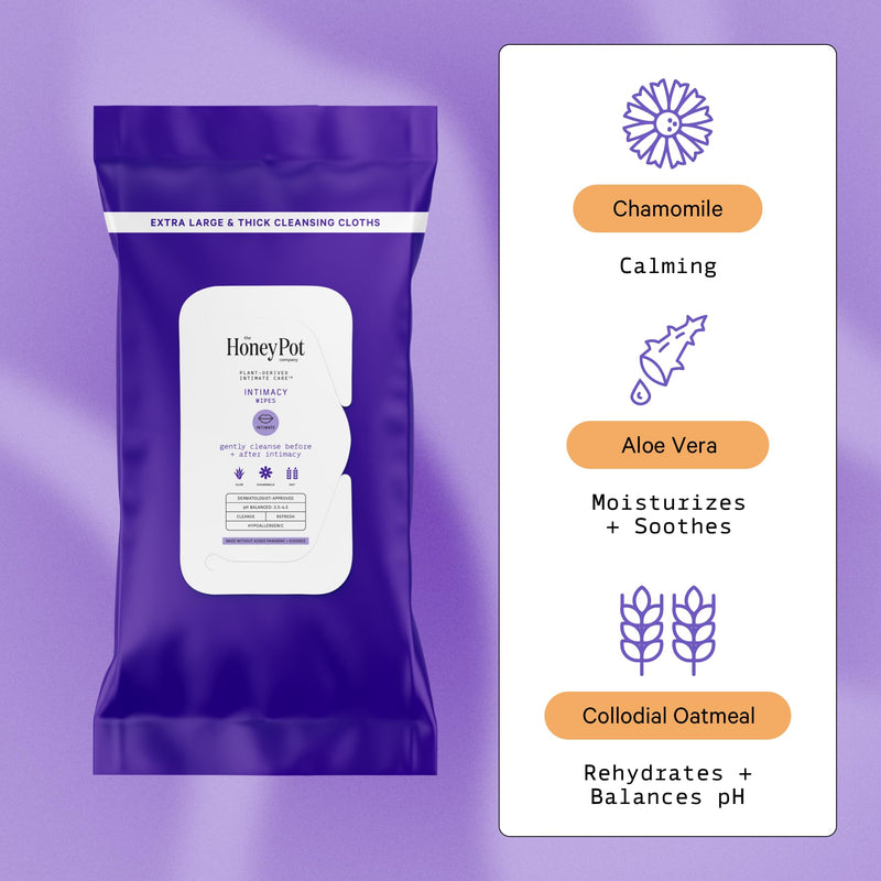 [Australia] - The Honey Pot Company - Intimacy Cleansing Wipes - PH Balancing, Paraben Free, Feminine Products - Ultra-thick and Extra Large Cleansing Cloths for the Bedroom - 20 ct. 