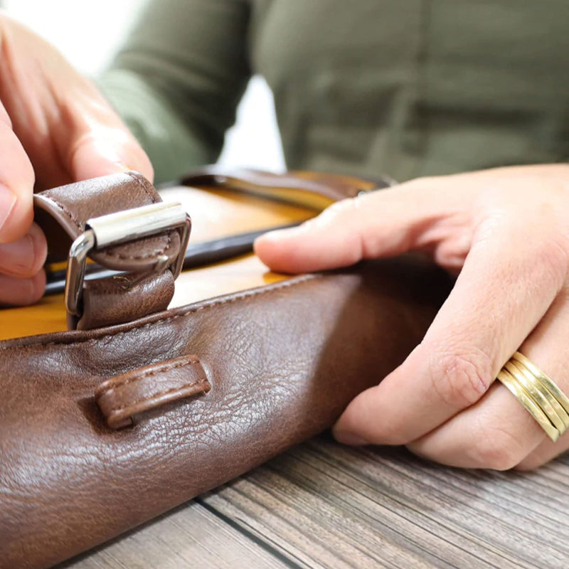 Leather Toiletry Bag for Men - Water Resistant, 2 Zippered Internal Pockets, 2 Snap-Fastened Internal Pockets, and Hanging Hook. Brown