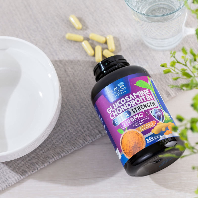 [Australia] - Glucosamine Chondroitin Supplements MSM Complex - Joint Support with Turmeric, Boswellia, Quercetin for Joints, Back, Hands, Bones, Knees & Mobility, Triple Strength Glucosamine Sulfate - 240 Capsules 240 Count (Pack of 1) 