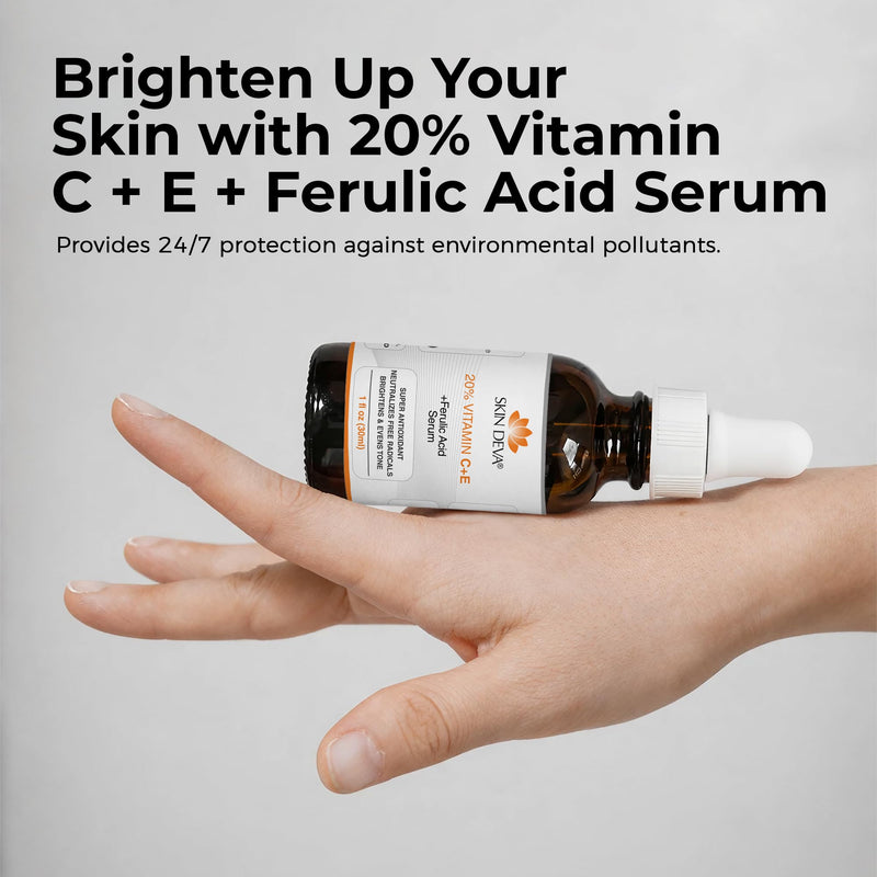 Skin Deva 20% Vitamin C Serum Anti Aging with Hyaluronic Acid & Vitamin E Ferulic Acid - Brightening Formula for Improving Appearance of Dark Spots, Fine Lines & Wrinkles - All Skin Types, 1 fl oz 1 Fl Oz (Pack of 1)