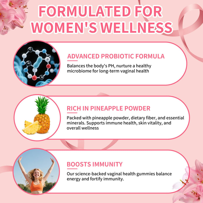 Premium Feminine Balance Gummies for Women's Health, Hawaiian Pineapple Gummies for Women Vaginal Probiotic & pH Balance Support - Vegan - Healthy Odor - Gluten-Free - 60 Count
