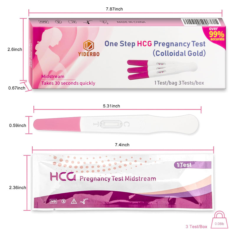 [Australia] - Pregnancy-Test Sticks-HCG Pink-Clear Early-Detection 3Count in 30 Seconds Individually Wrapped White-pink 