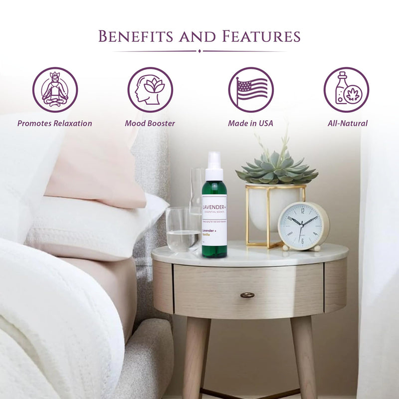 Lavender Sleep Spray for Pillows, Linens & Pajamas – Natural Calming Lavender & Vanilla Aromatherapy Mist with Amethyst & Reiki Energy. Deep Sleep + Bedtime Relaxation for Adults & Kids. 4 Ounce (2) Vanilla (2 Pack)