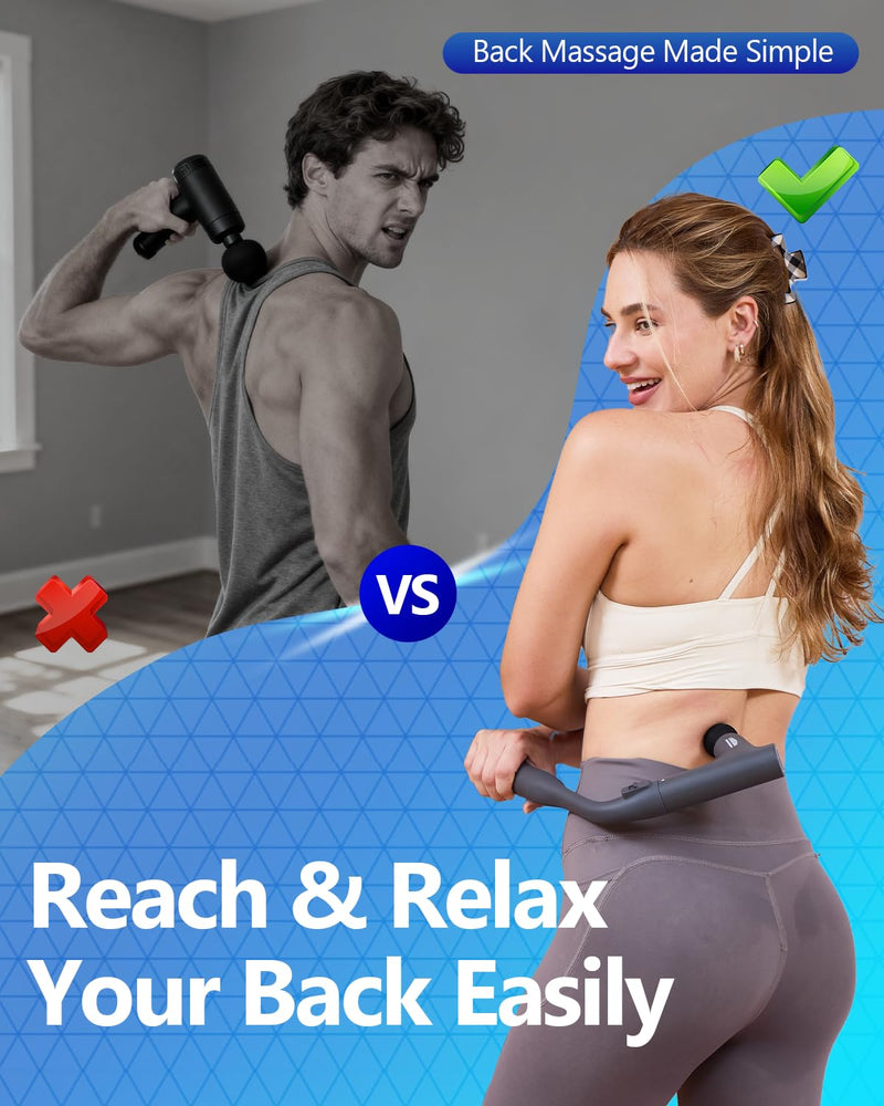 3-in-1 Detachable Massage Gun Deep Tissue with Extension Long Handle | Self back massage, back massager for pain relief, 3 handle styles, muscle massager for shoulder, neck, FSA-HSA eligible Grey