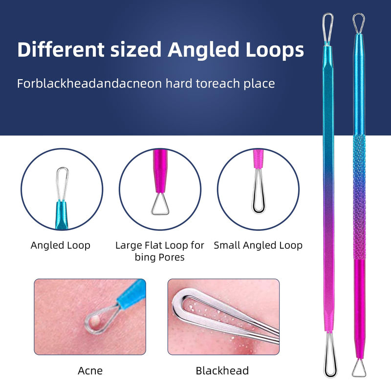 Pimple Popper Tool Kit - Ybaoo 10 Pcs Blackhead Remover Comedone Extractor Kit with Metal Case for Quick and Easy Removal of Blackheads, Zit Removing, Facial and Nose(Colorful) 1 Count (Pack of 10)