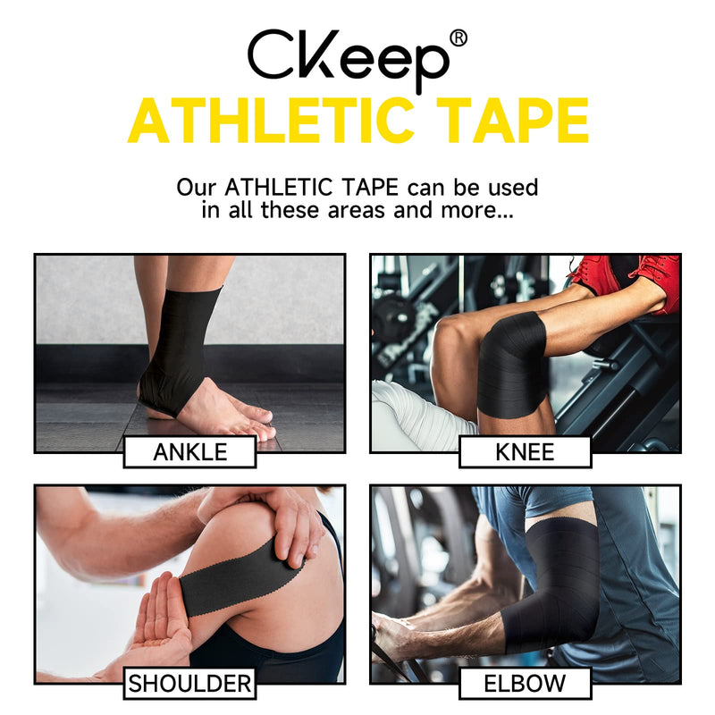 [Australia] - Athletic Tape, 45ft Per Roll, Easy to Tear and No Residue, Sport Tape for Strains and Sprains, Hypoallergenic and Breathable (4 Black) 4 Rolls 