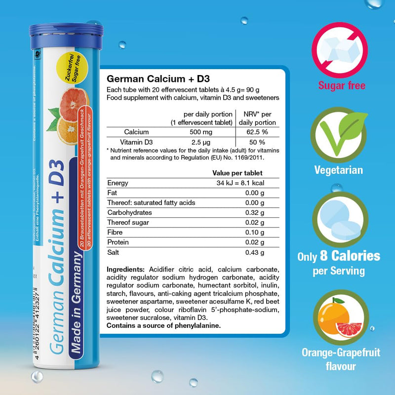German Mineral Plus Package 60 Pcs. - Vegan, Zero Sugar - Drink Effervescent Tablets - Iron, Calcium, Magnesium - T&D Pharma - Made in Germany Cherry, Orange, Grapefruit 60 count (Pack of 1)