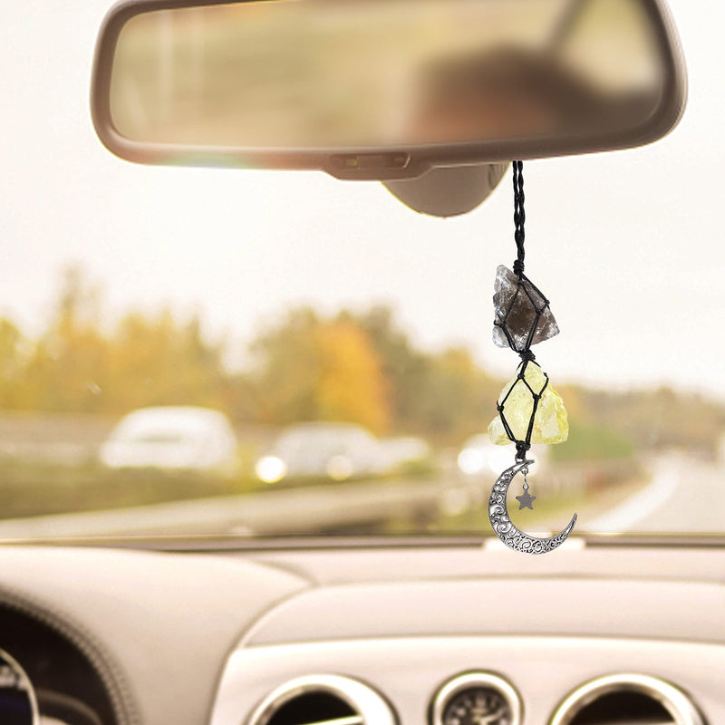 [Australia] - BOHO GARDEN Hanging Car Charm - Smoky Quartz & Citrine - Dangling Moon, Healing Crystal Accessories, Rearview Mirror Decorations √êGrounding, Cleansing, Protection, Joy, Abundance, Clarity, Energy Smoky Quartz-citrine 